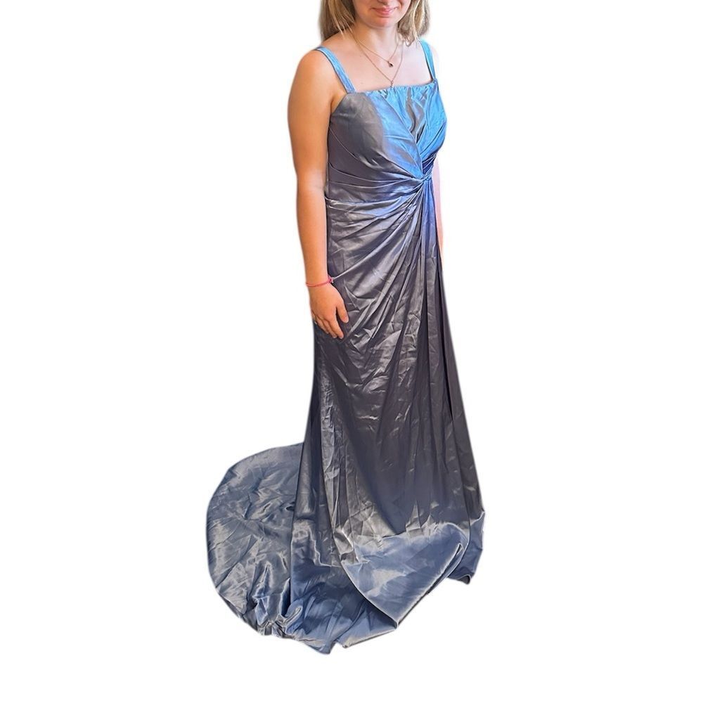 Beautiful Satin Adjustable Side Slit Dress Blue 8 NWOT